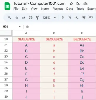 Rumus SEQUENCE untuk Membuat Huruf A sampai Z di Google Sheets