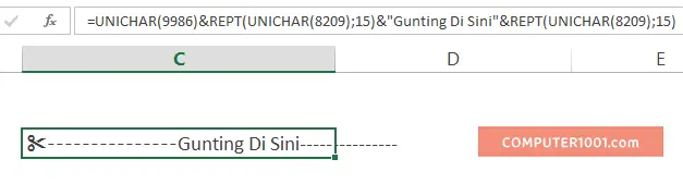 Rumus Excel Tanda Gunting dengan Teks